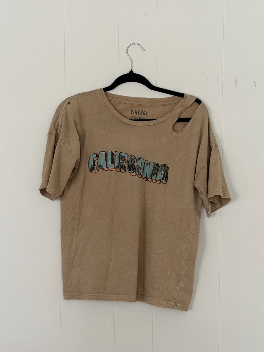 Vintage-Inspired California Graphic Tee in Tan by VINTAGE CANVAS - Small - New